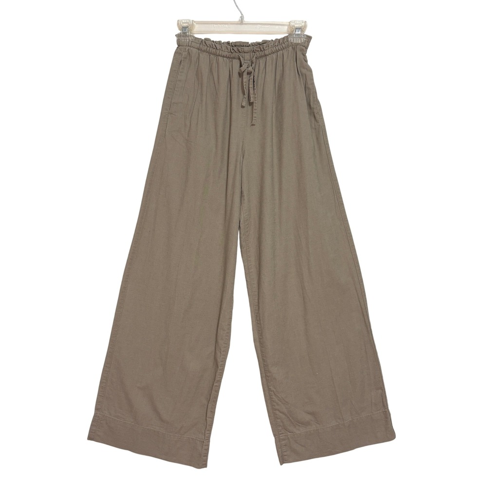 H&M Wide Leg Pants Women XS Taupe Linen Blend Paperbag Waist Casual Boho Coastal